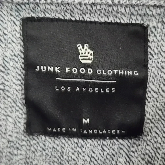 Junk Food Button Down Flannel Long sleeve Gray Shirt Men's M - Picture 4 of 7